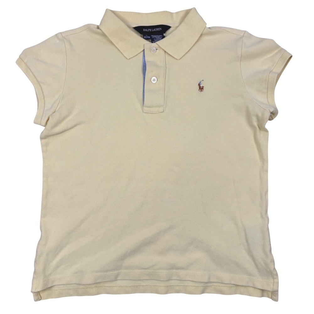 Ralph Lauren Polo Shirt Girls Large 12/14 Yellow Preppy Classic Flesh Pony